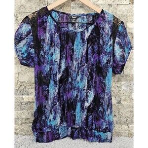 Rock47 Chiffon Top Women's S Galaxy Print Y2K Cyber Cosmic Cowgirl Boho Festival